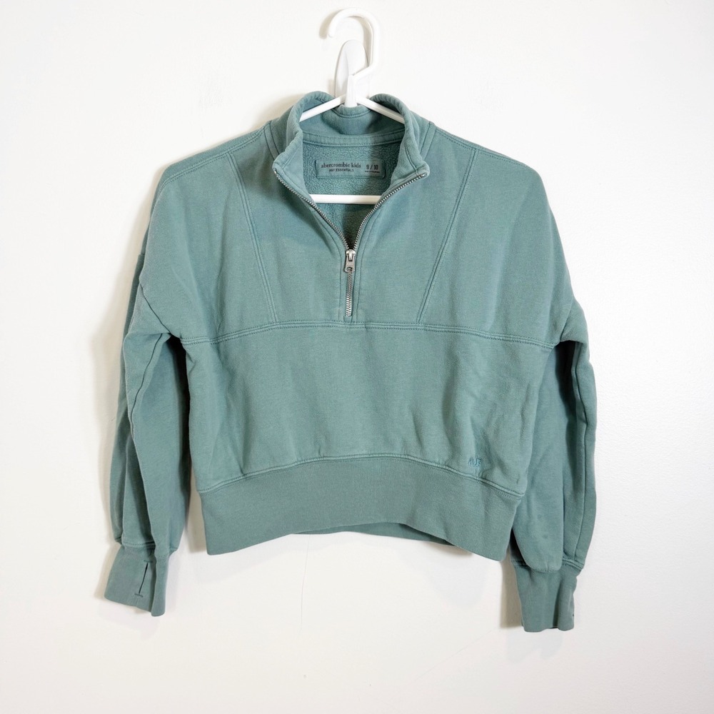 Abercrombie Kids Quarter Zip Sweatshirt Girls 9/10 Teal Green Thumbhole Pullover
